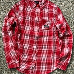 OHIO STATE Long Sleeve Shirt Womens Size 7/9 Juniors by Gen2 Red Plaid Flannel